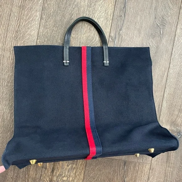 NWT $550 Clare V Navy Stripes Leather Tote Purse - Picture 7 of 7